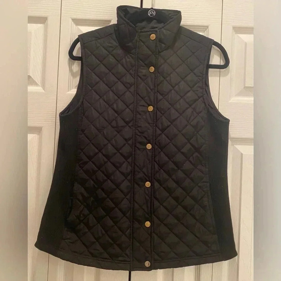 Cynthia Rowley Women’s Quilted Black Zip/Snap Front Vest Pockets EUC Size Medium - Picture 1 of 6